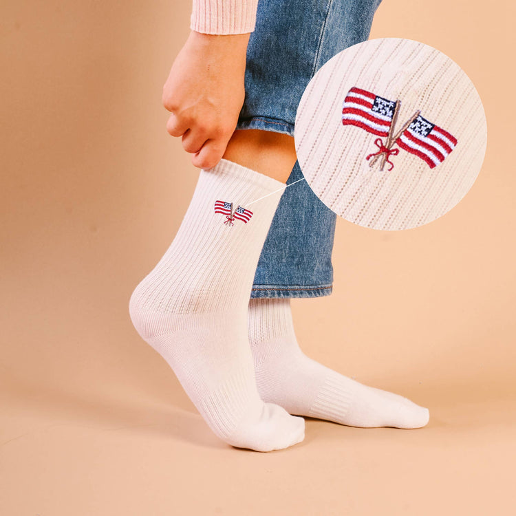 Embroidered Crew Socks–American Flags