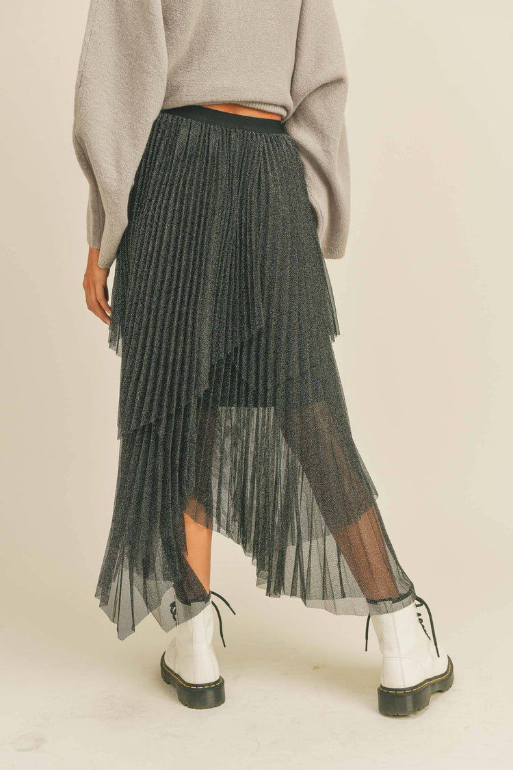 METALLIC MESH PLEATED DRESS