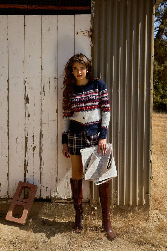 BUTTON DOWN NORDIC PATTERN SWEATER CARDIGAN
