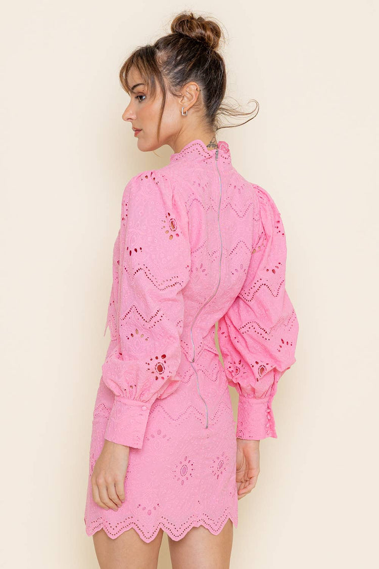 MOCK EMBROIDERED PATTERN BACK ZIP CROP TOP