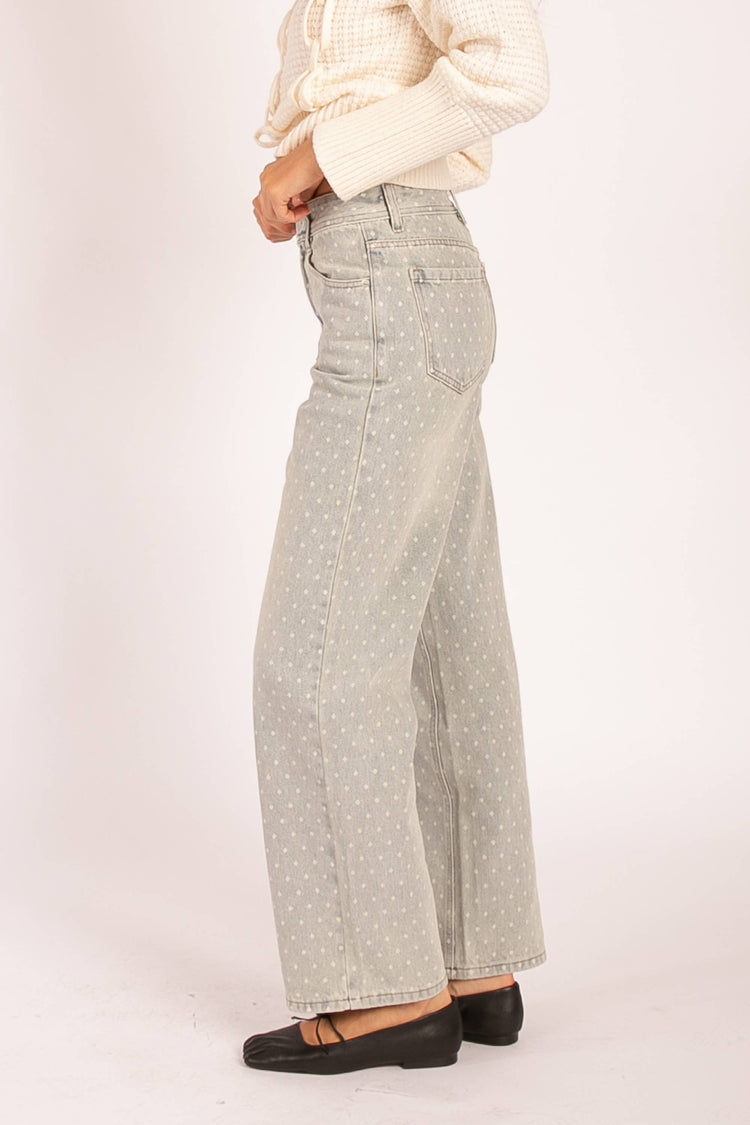 Polka Dot High-Waisted Straight Leg Jeans