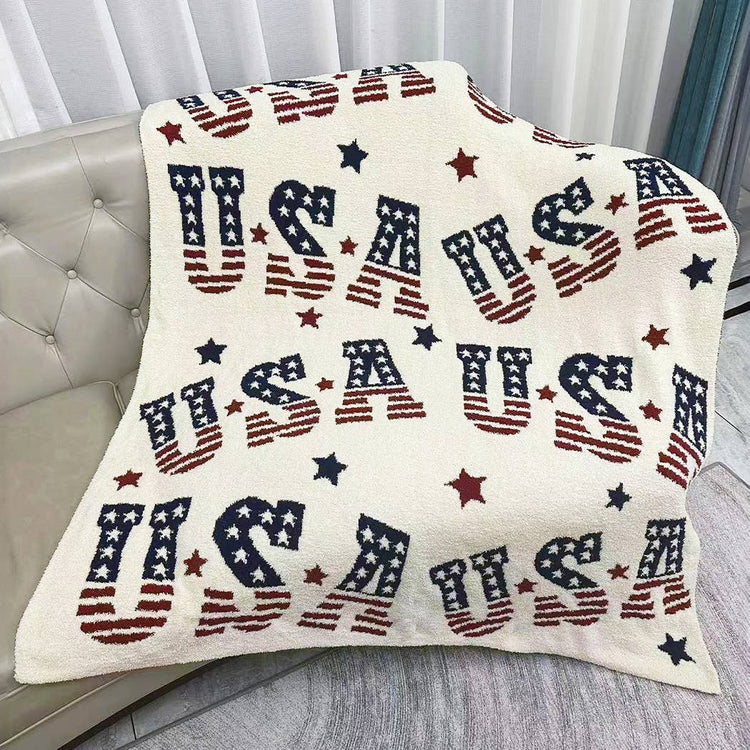 USA Letter US Flag Theme Print Soft Throw Blanket