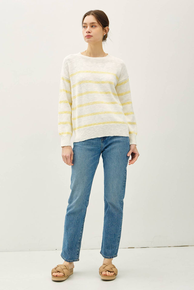 HEATHER STRIPED LONG SLEEVE SWEATER