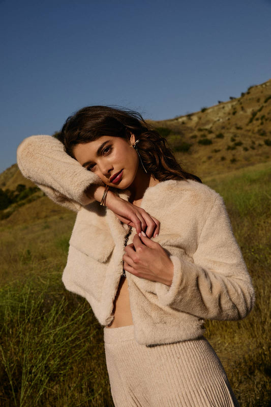 ROUND NECK LONG SLEEVE FUR OUTERWEAR