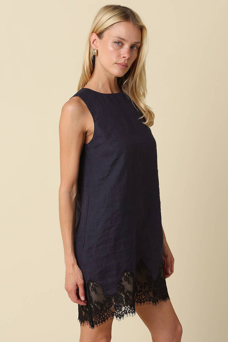Joey Lace Hem Linen Mini Dress