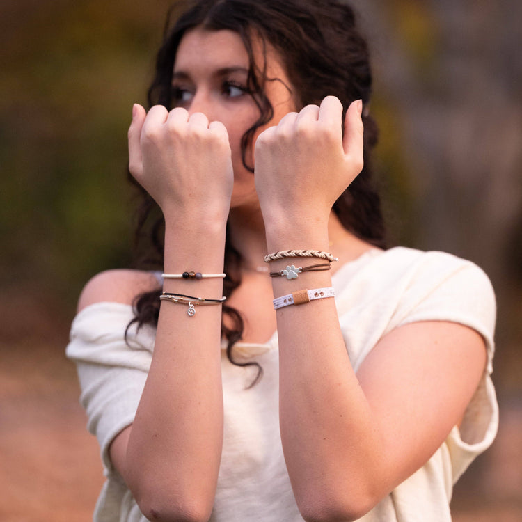 "Paws" Natural Hues with Silver and Paw Accents Hair Tie Bracelet