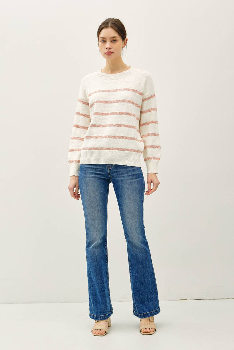 HEATHER STRIPED LONG SLEEVE SWEATER