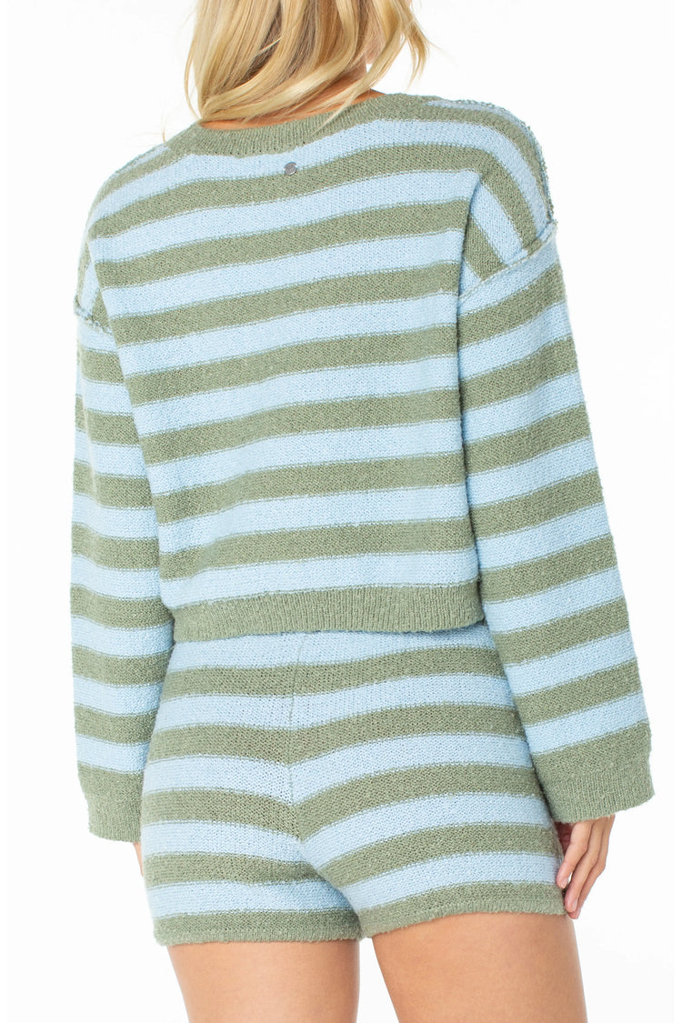 Swell Season Stripe Crewneck- Oil Green Freebird Stripe