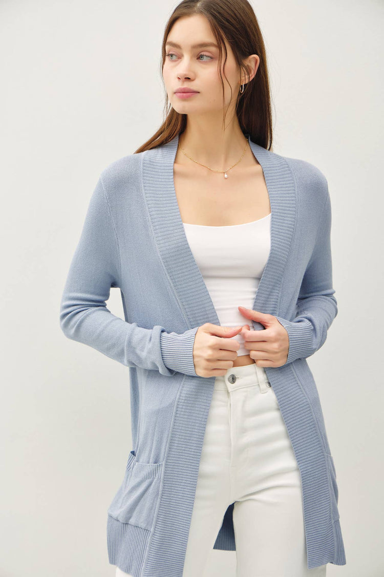 Cotton Blend Knit Open Cardigan