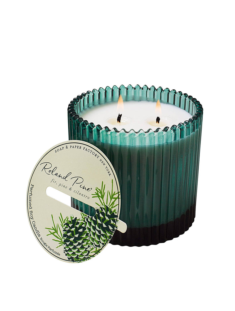 Roland Pine 14 oz Two-Wick Green Ribbed Glass Candle