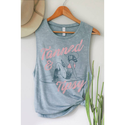 TANNED N TIPSY MINERAL GRAPHIC TANK TOP