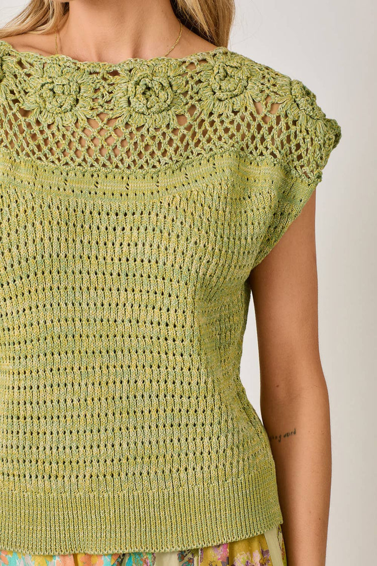 Floral Yoke Crochet Sweater