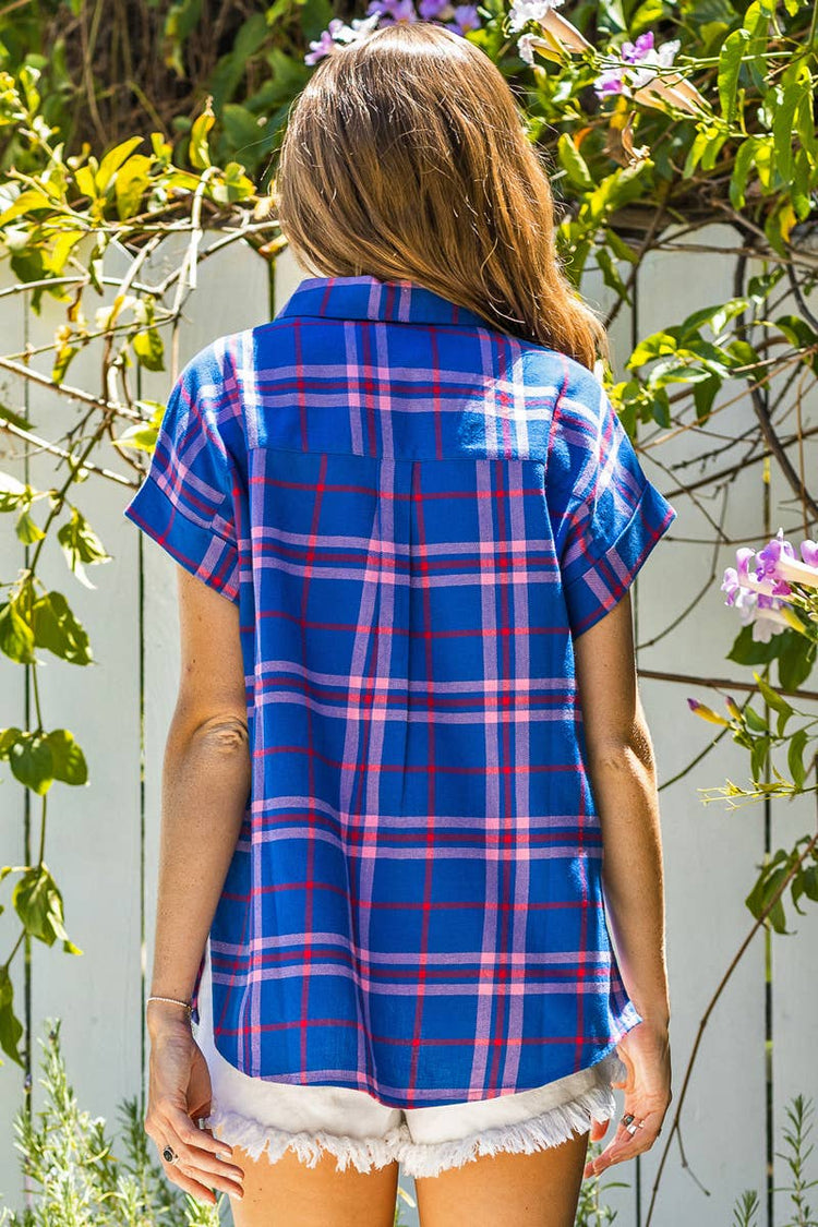 Short Sleeve Plaid Button Down Shirt