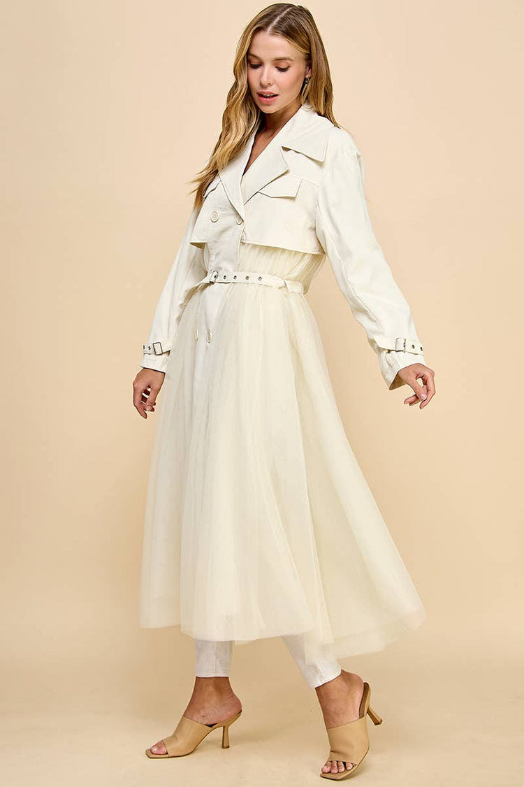 Double Breasted Mesh Bodice Classic Trench Coat