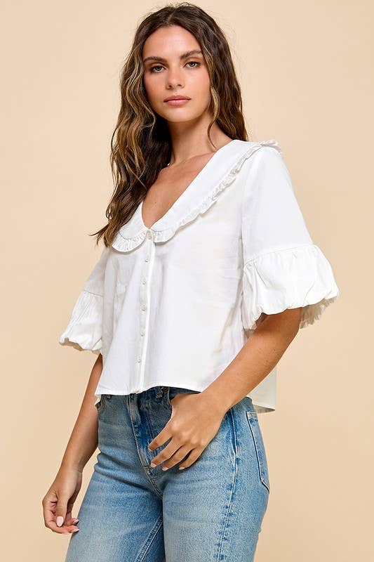 V Collared Neck Button Down Top