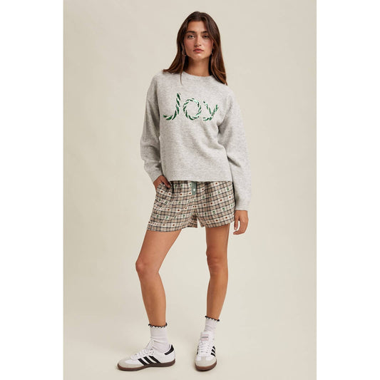 'JOY' SEQUIN CANDY CANE SWEATER
