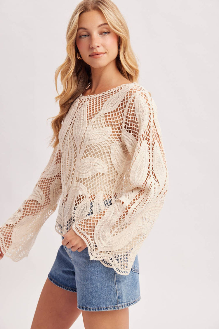 OPEN-WORK SCALLOPED HEM CROCHET TOP