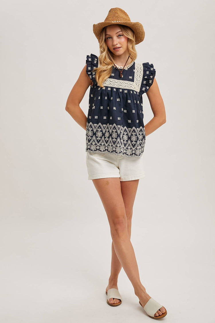 BOHO FLORAL EMBROIDERED BLOUSE TOP