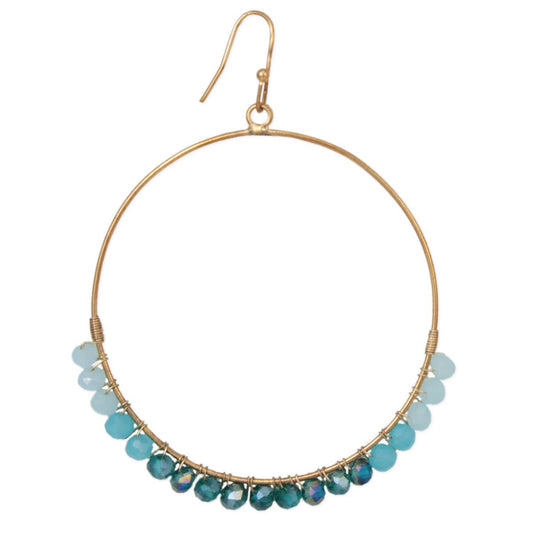 Waterfall Blue Beaded Gold Circle Earrings