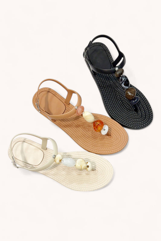 BOHO STONE BEADED STRAP THONG SANDALS