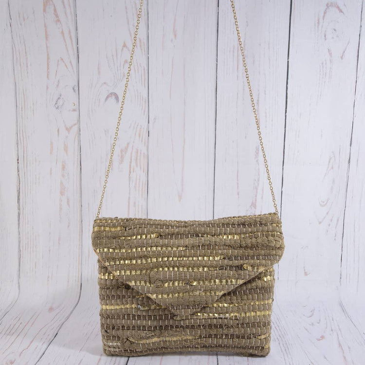 Woven Metallic Thread Envelope Clutch Bag