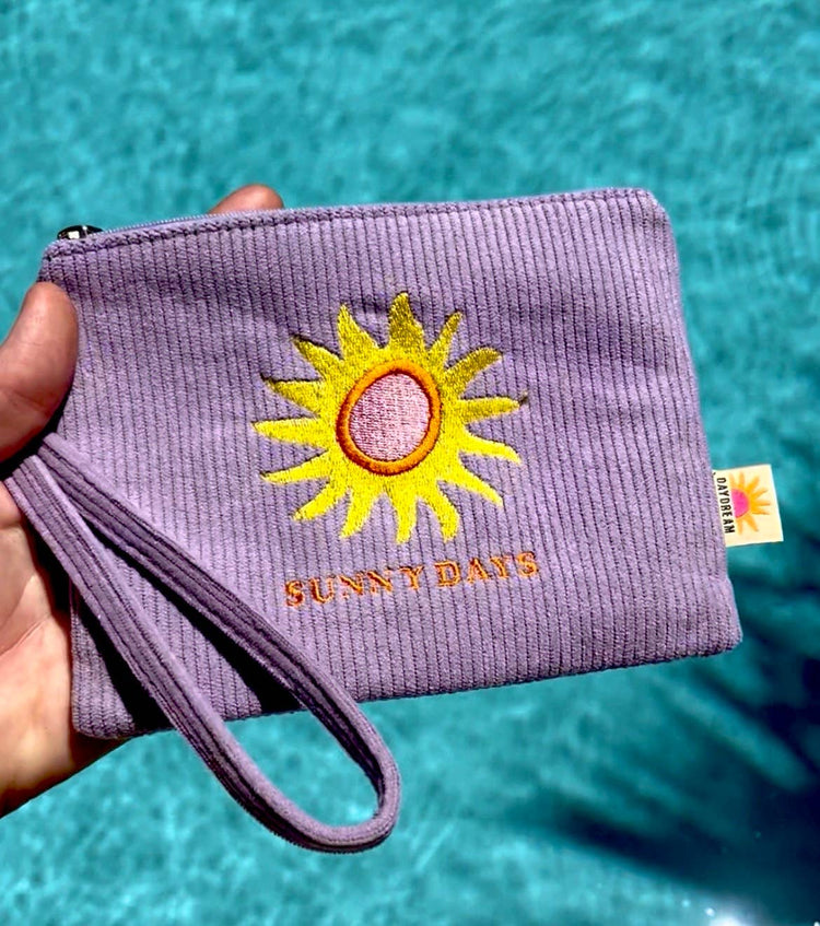 Embroidered Corduroy Pouch