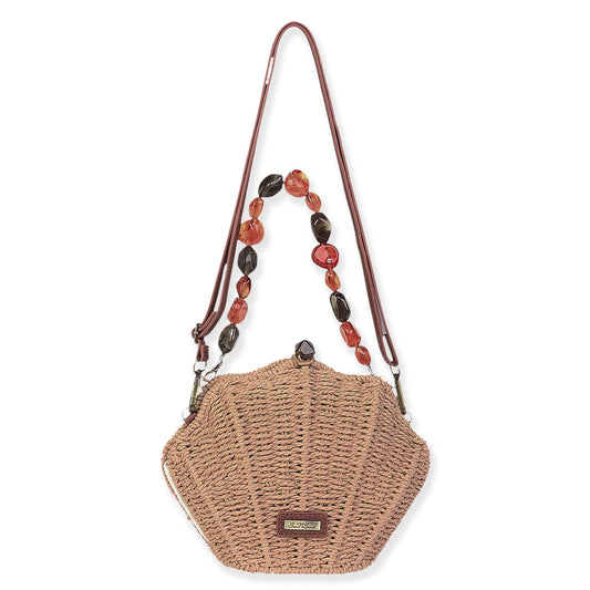 Tan, Paper Straw Crossbody | CE6645 B