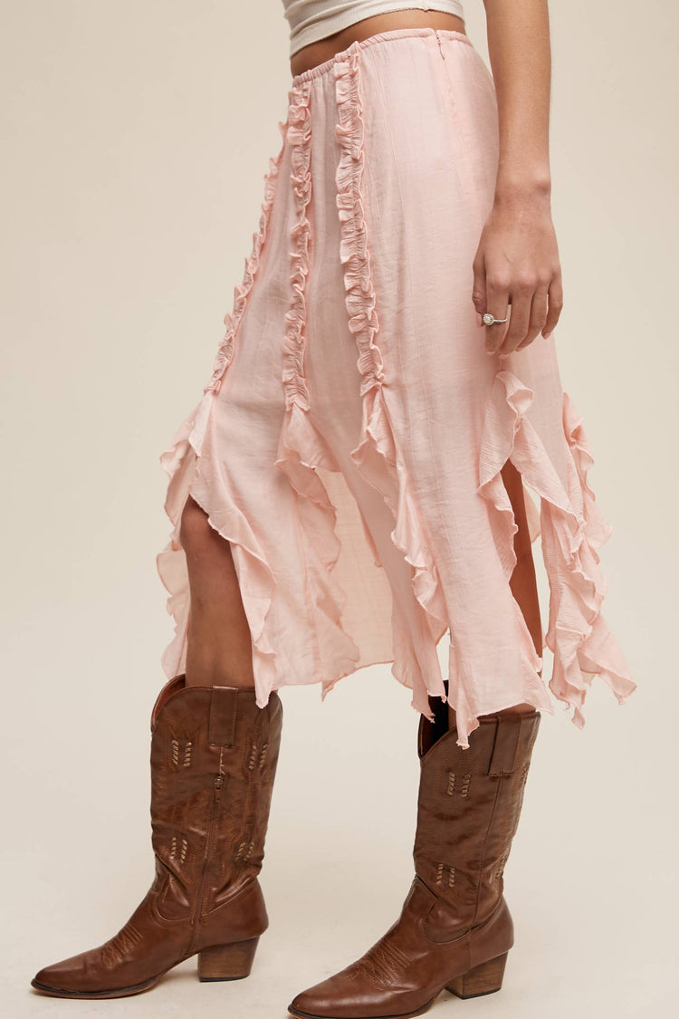 Ruffled Asymmetrical Skirt with Lining