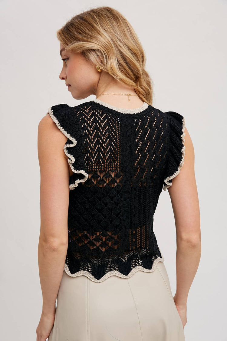 Eyelet Knit Ruffled Top