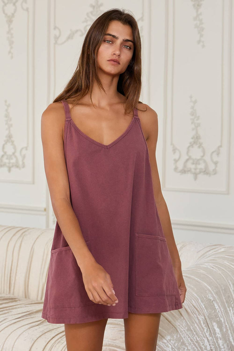 Washed Sporty Mini Dress W Built in Romper Lining