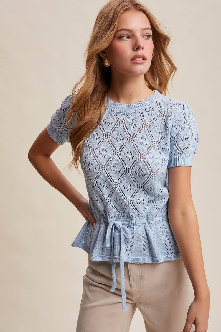 Pointelle Knit Peplum Top