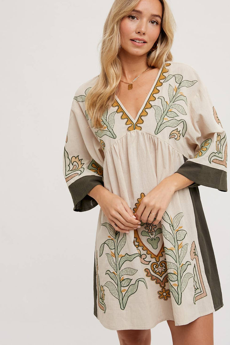 Boho Embroidered Babydoll Dress