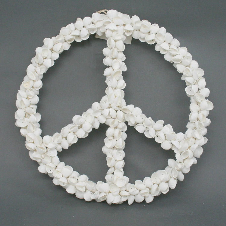 White Clamrose Shell Peace Sign Wall Hanging Wreath