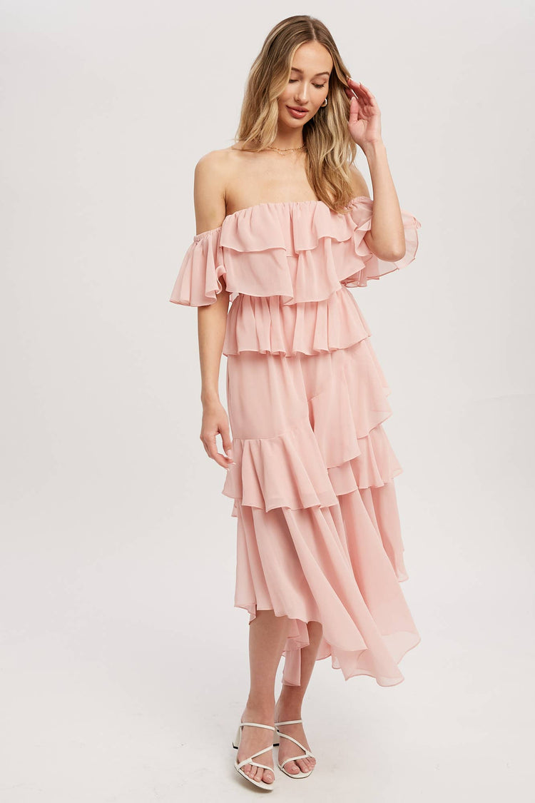 Chiffon Ruffle Midi Dress