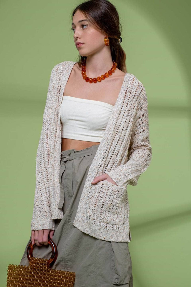 Split Hem Crochet Knit Cardigan