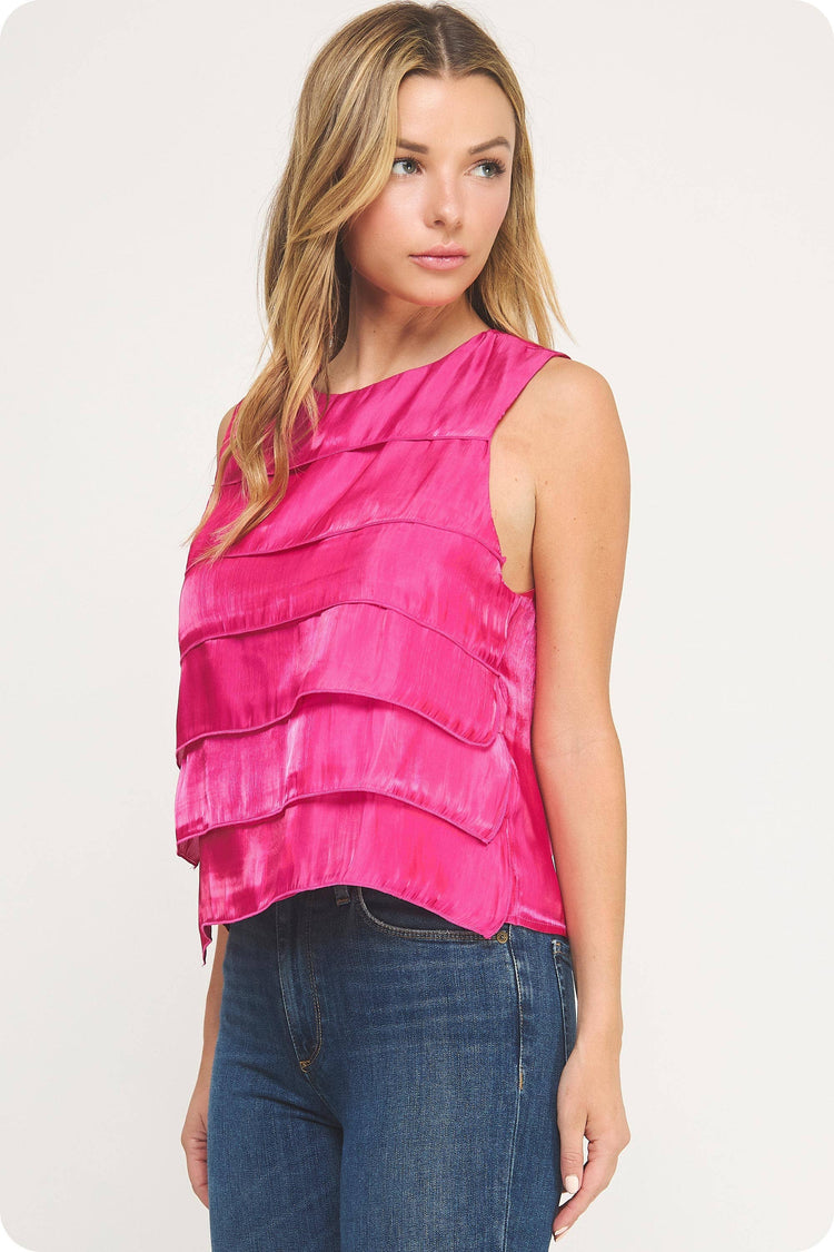 Tiered Sleeveless Satin Top
