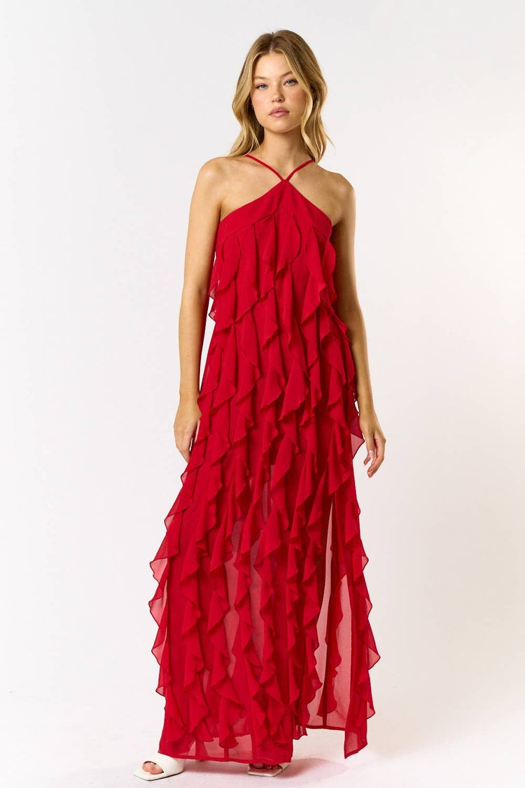 Halter Ruffle Maxi Dress