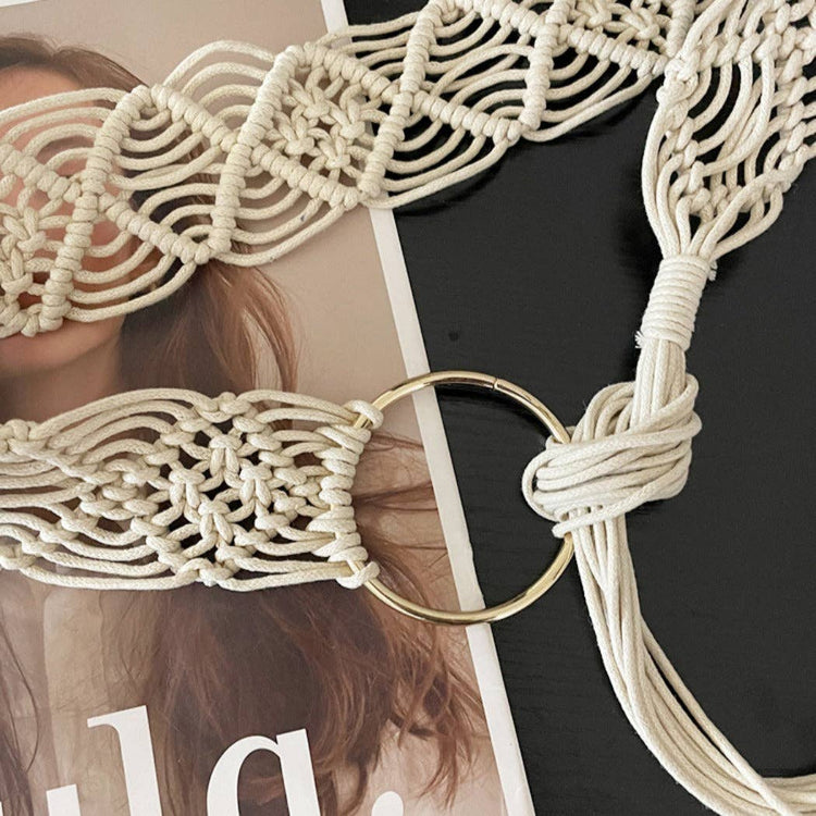 Beco - Boho Beige Braided Belt with Tassel