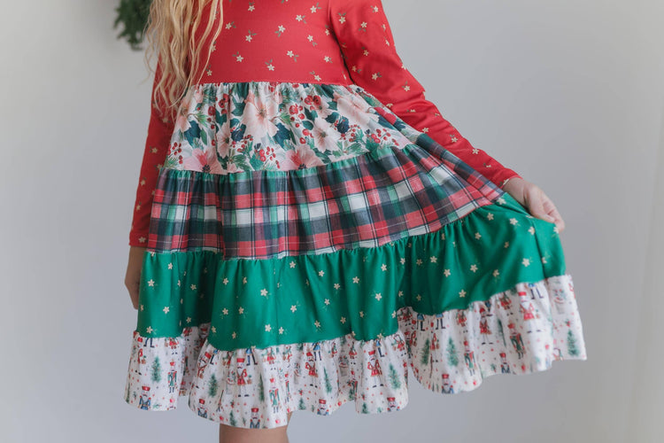 Avery Long Sleeve Tiered Christmas Holiday Twirl Dress
