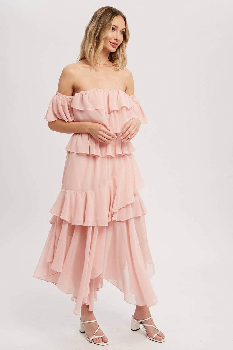 Chiffon Ruffle Midi Dress