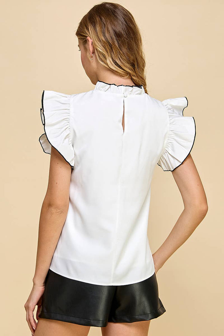 Ruffle Detail Back Keyhole Top