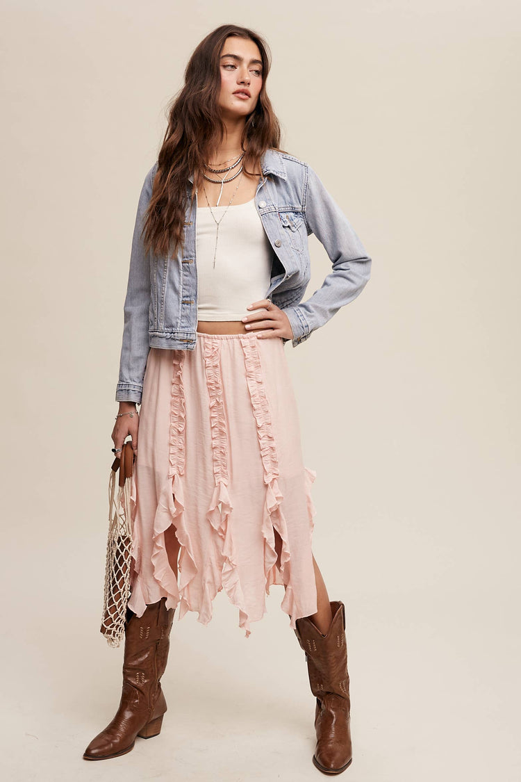 Ruffled Asymmetrical Skirt with Lining