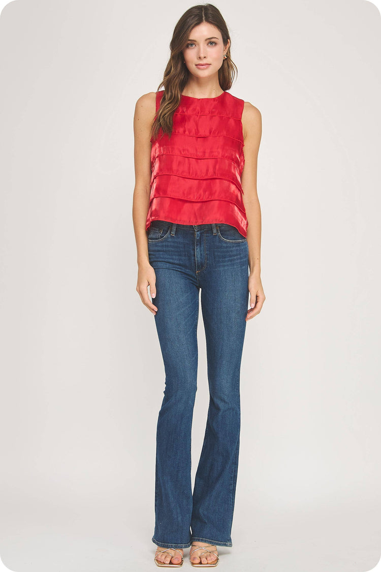 Tiered Sleeveless Satin Top
