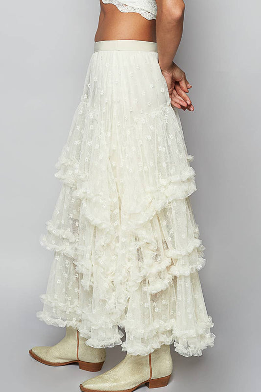 Floral embroidered ruffle lace crochet skirts