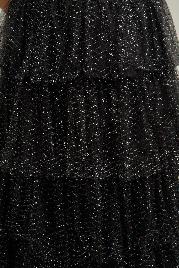 Tiered Tulle Glitter Midi Skirt