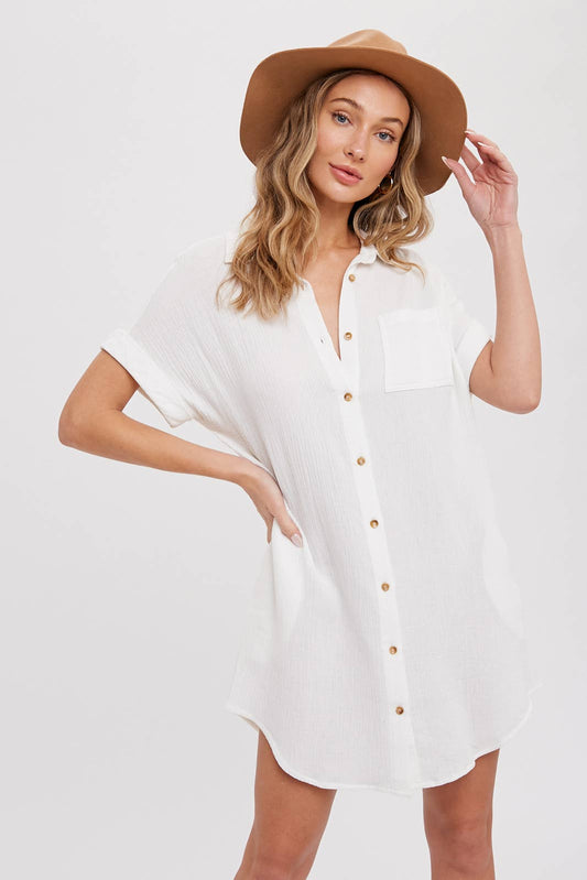 Button Up Shirt Dress With Pockets
