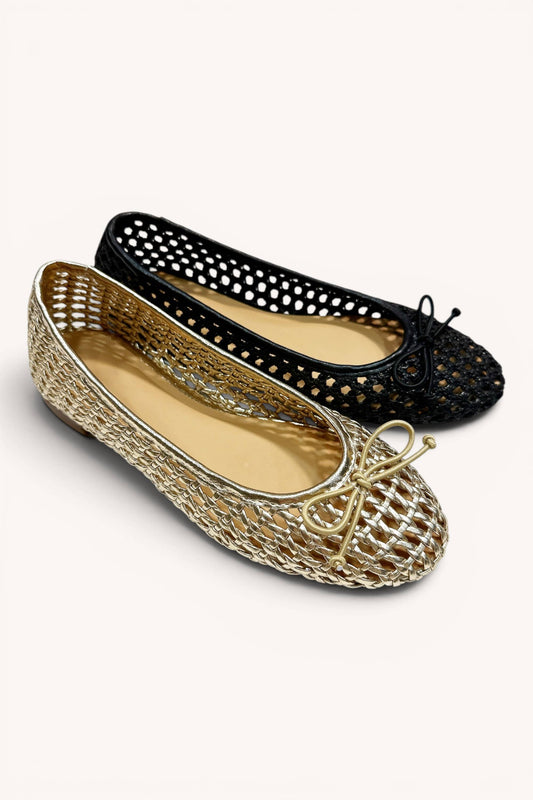 LAKE-01X Woven Ballet Flats with Bow Detail - Sophisticated
