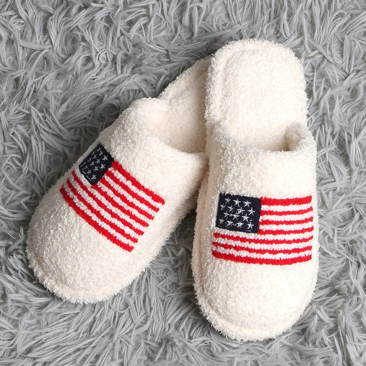 American Flag Embroidered Indoor Home Slippers