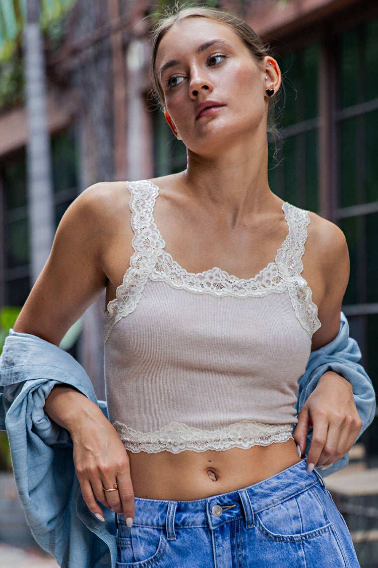 SLUB WITH LACE TANK TOP