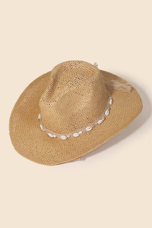 Straw Weave Cowrie Shell Rope Strap Cowboy Hat